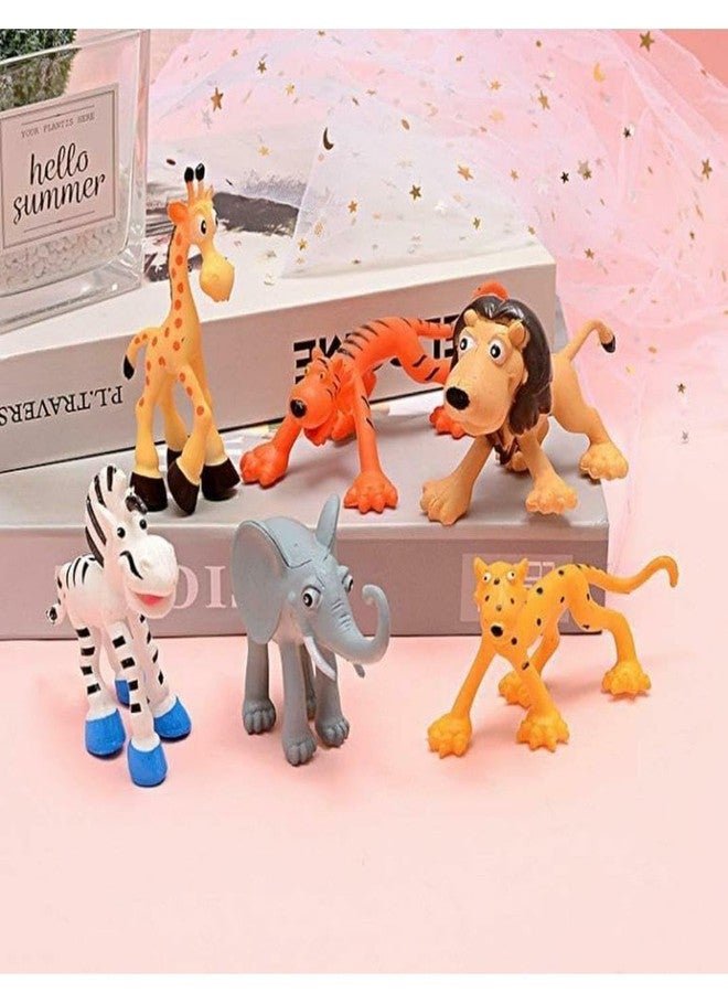 Mallexo مجموعة ألعاب حيوانات الغابة اللطيفة من ماليكسو، 6 قطع، للأطفال. مجسمات حيوانات كرتونية جذابة للبنات والأولاد. حيوانات برية من نوع سفاري: أسد، نمر، وفيل. مجسمات لامعة. هدية مثالية لأعياد الميلاد. - Image 3